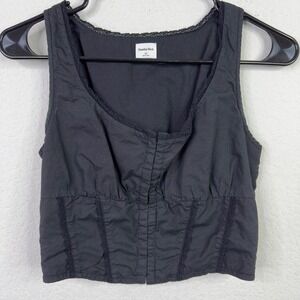 Aritzia Sunday Best Shirt XS Black Crop Lace Trim Minimalist Whimsigoth Romantic
